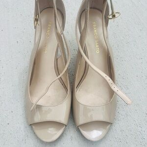 Franco Sarto Beige Patent Peep-Toe Ankle Strap Heels